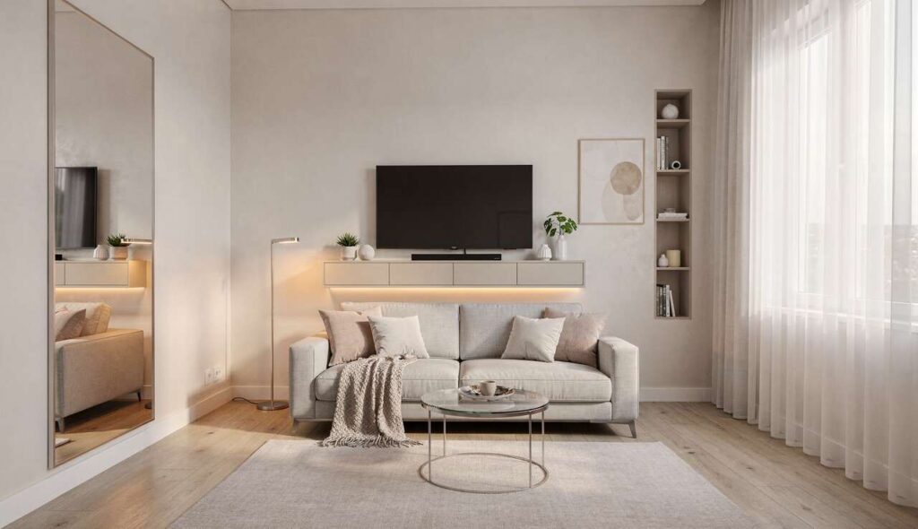 Der Lieblingstrick der Raumgestalter, um das Wohnzimmer größer wirken zu lassen – auch auf kleinstem Raum