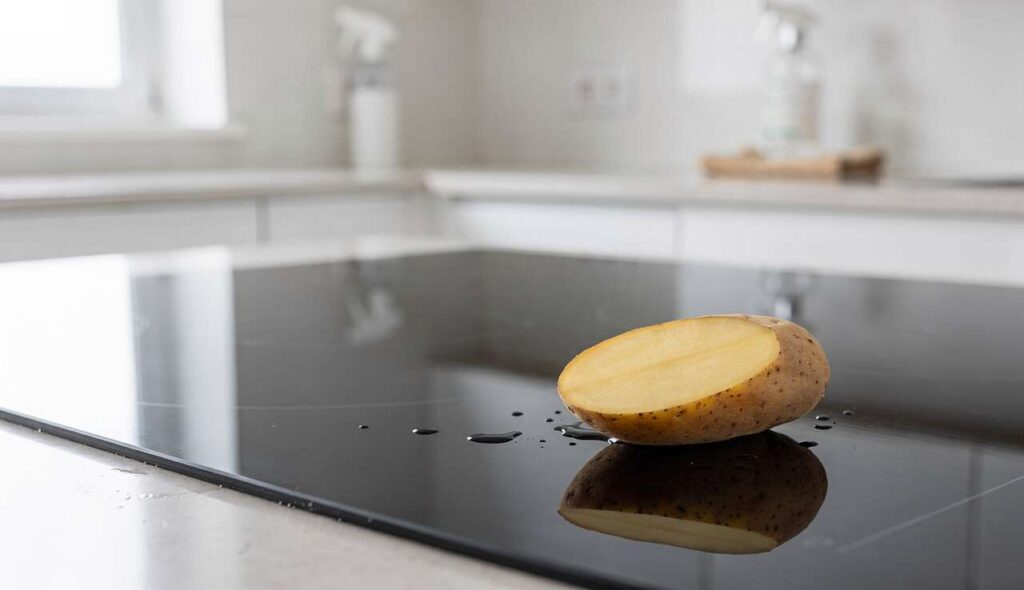 Eine halbe Kartoffel macht das Ceranfeld spiegelblank – ganz ohne Kratzer