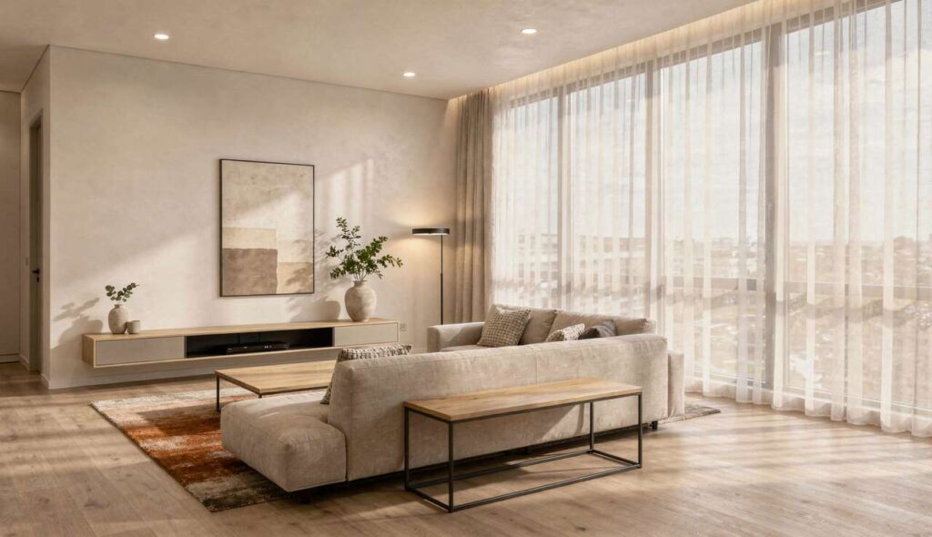 Warum Innenarchitekten 2026 von schweren Vorhängen im Wohnzimmer abraten